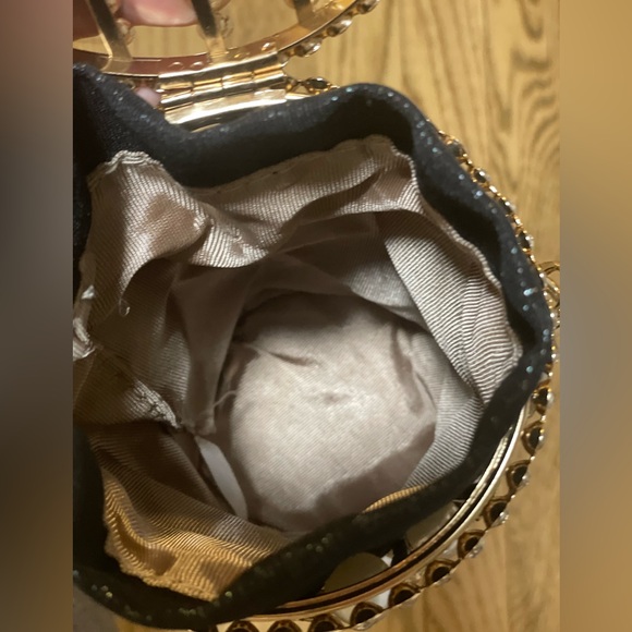 Metallic Cage Evening Bag with Pearls & Rhinestones Bucket Clutch Purse - Picture 4 of 14